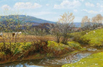 Un paisaje de tarde de primavera Arthur Hughes Paisajes arroyo Pinturas al óleo